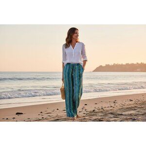 Drapers & Damons Womens XL Rayon Blue/Green Striped Wide-Leg Pants